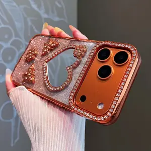 Heart Make up Mirror Cover Funda For iPhone 17 Pro Max Shining Diamonds Cases For iPhone 17 Pro Luxury Gradient Color Soft Case Cellphone Protection Shockproof Casing screen protector Anti-fall smartphone protective cover