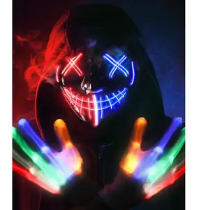 Halloween Mask Skeleton Gloves Set, 3 Modes Light Up Scary LED Mask with LED Glow Gloves, Halloween Decorations Anonymous Carnival Costumes glow purge Masks for Boys Girl Accessories Accessory