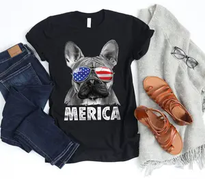 Merica Frenchie Dog Lover T-Shirt - Patriotic American Flag Tee for Men & Women - Premium Cotton Comfort Fit