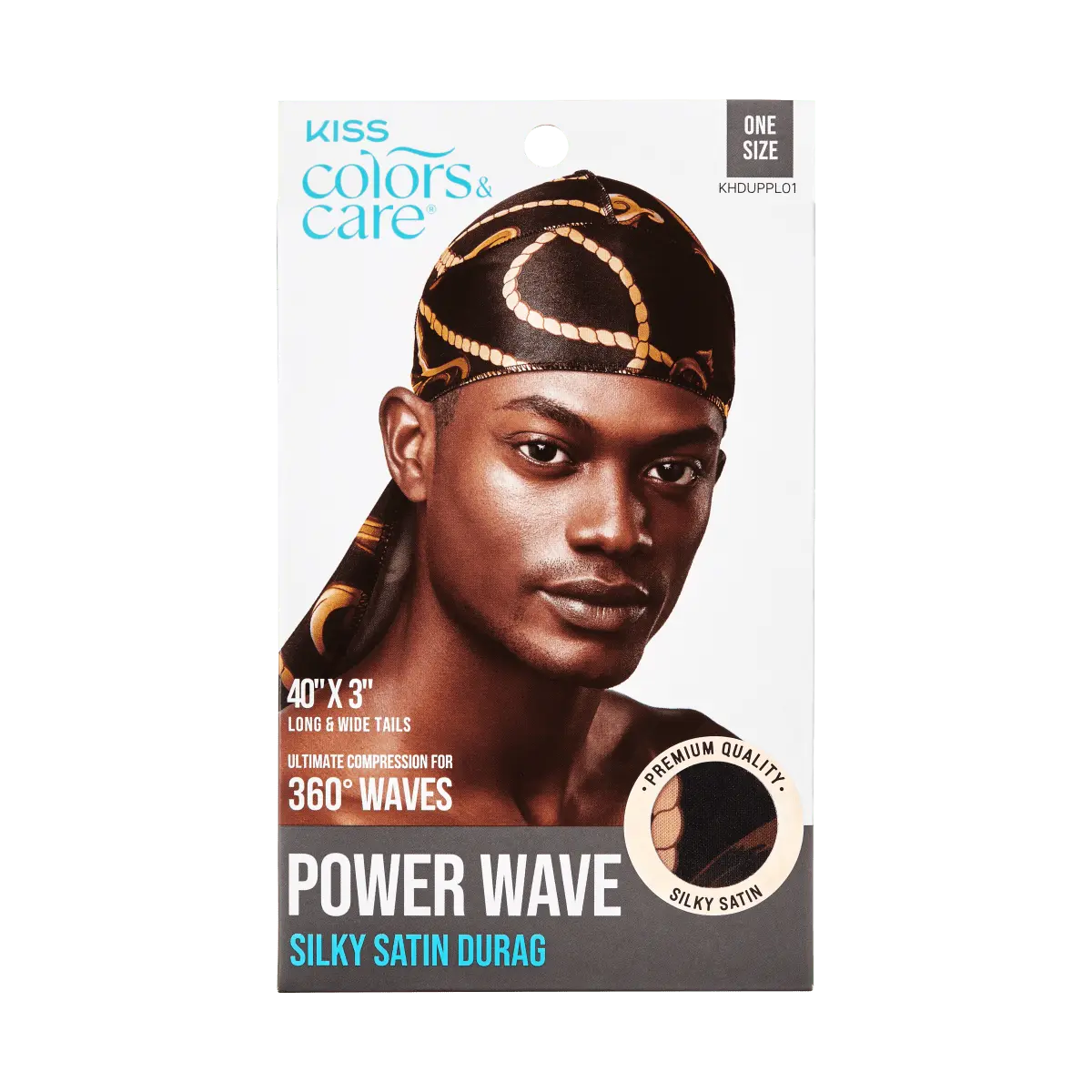 Kiss Colors & Care Power Wave Silky Satin Pattern Durag - Black/Gold Kiss Colors & Care Power Wave Silky Satin Pattern Durag - Black/Gold