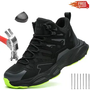 Safety Shoes Men Steel Toe Sneaker Work Shoes Puncture Proof Work Safety Boots Protective Shoes Indestructible Outdoor work shoes Black Mesh