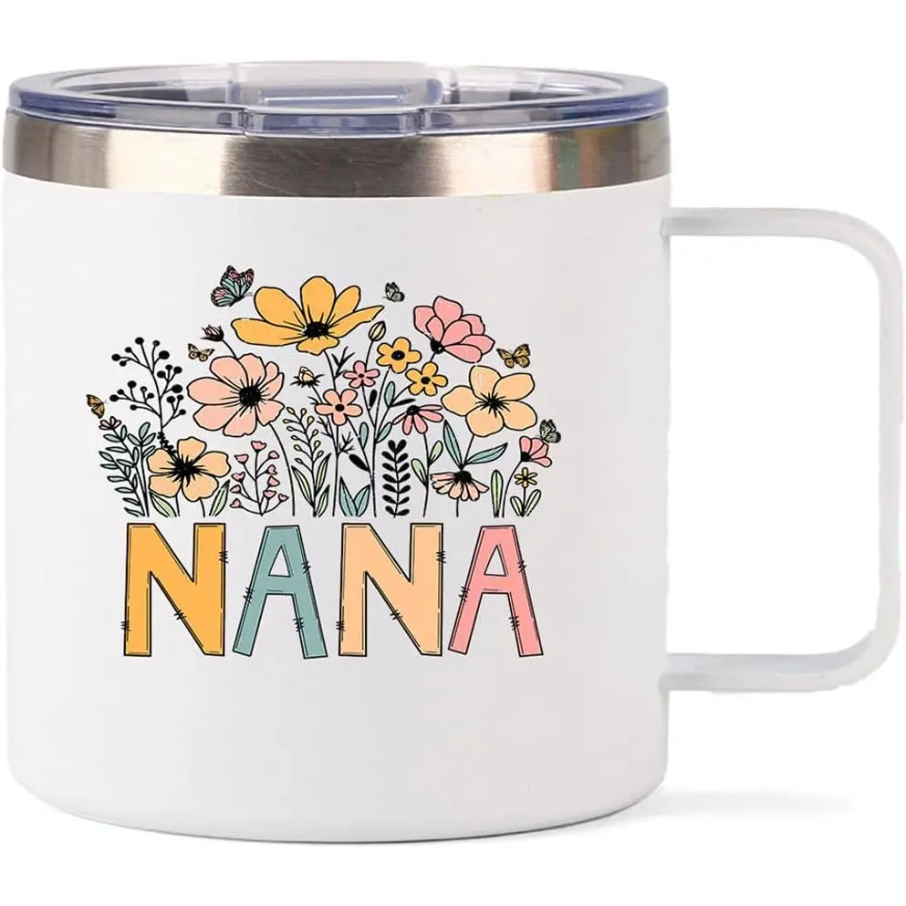 Nana Gifts,14oz Nana Coffee Mug With Handle,Stainless Steel Travel Tumbler Cup Double Wall Vacuum Insulated Tea Cup For Grandma Gigi Mimi