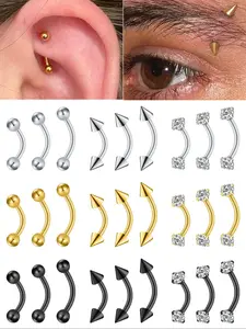 Stainless Steel Rook Eyebrow Studs, Daith Earrings, Belly Lip Ring, Cartilage Tragus, Cubic Zirconia Barbell, Body Piercing, 8mm, Side Labret Jewelry
