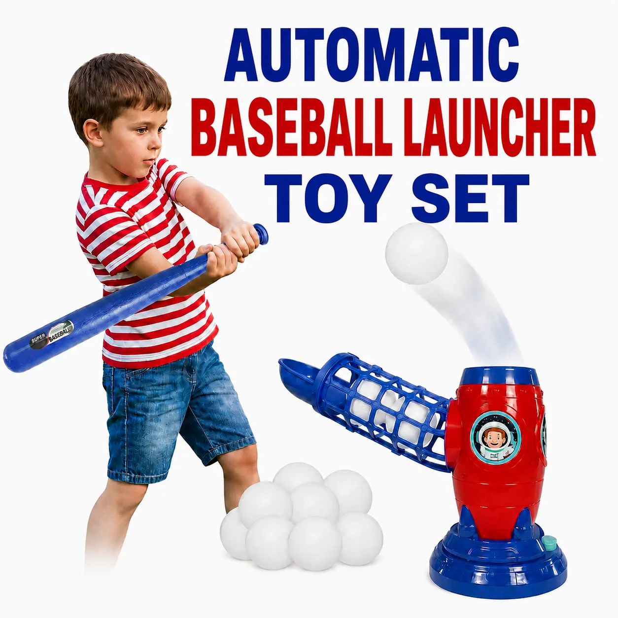Kids' Unisex Automatic T-Ball Play Set - Astronaut-Themed Backyard Foam Ball Toy for Learning & Development, Baseball Practice Outdoor Sports Toy to Keep Kids Off Devices