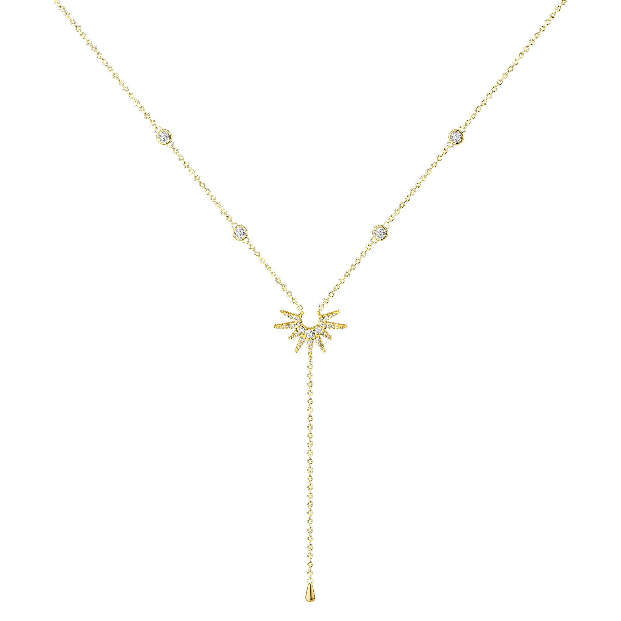 Lariat Gold Long Necklace for Women Trendy Layered Y Necklace Dainty Pendant Drop Dangle Necklace Y-Shaped Necklace Simple CZ Necklace for Women Jewelry