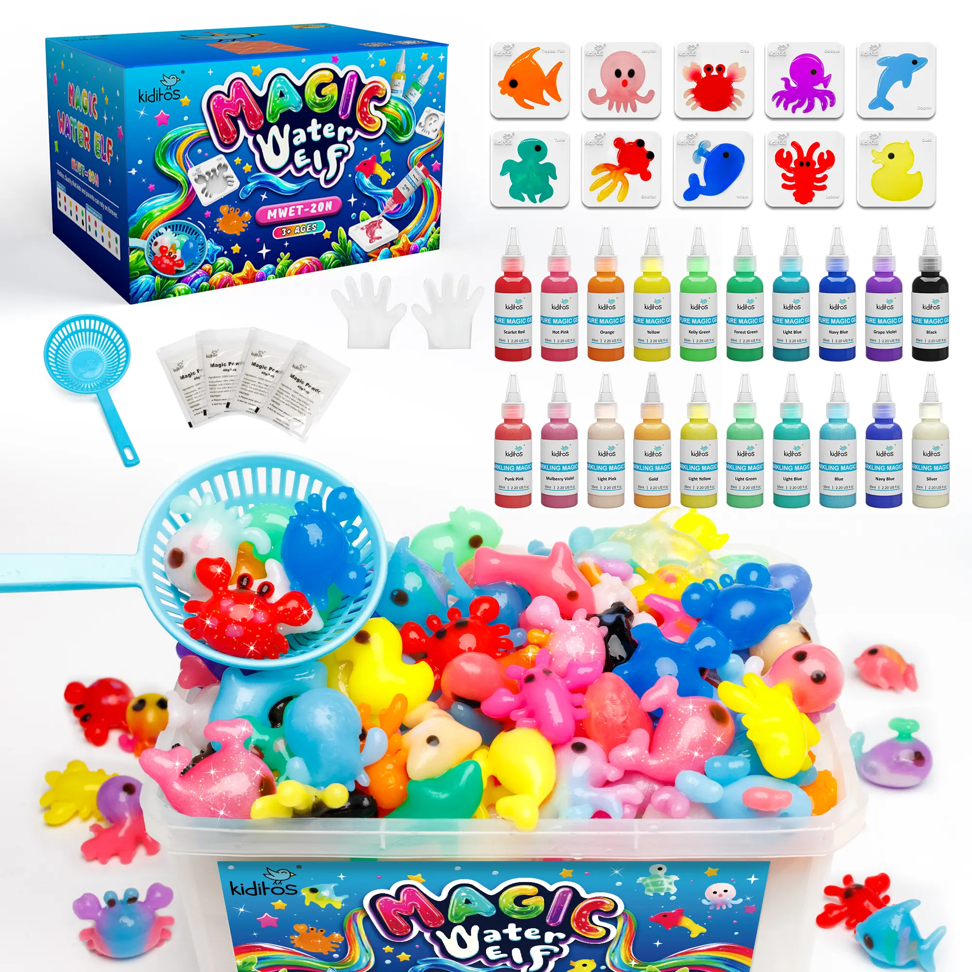 Kiditos Magic Water Elf Toy Kit with Magic Gels & Molds – Squishy Maker, Sensory Toys, Summer DIY Water Pets, STEM Crafts, Family-Friendly Imaginative Play, Birthday Gifts & Party Favors for Kids Ages 3+