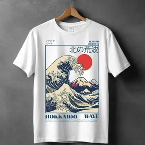 Japanese Graphic T-Shirt: Retro Great Wave & Mt. Fuji Art Tee | Premium Cotton Summer Streetwear | Unisex Harajuku Style White Top
