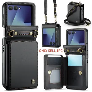 Samsung Galaxy Z Flip 7 Phone Case with Rfid Card Holder, Durable Detachable Wrist Strap Protective Cover Wallet Design Accessories for Daily Use Phone Pouch