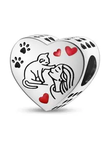 Heart Shaped Cat Pattern Bead, Fashionable Jewelry Accessories for Women & Girls, Trendy All-match & Exquisite Jewelry for Birthday Gift, Versatile Accessory