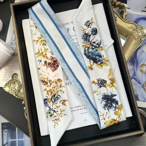 [To Letters] Letter Narrow Silk Scarf Twill Silk 18 Mimisang Silk Ribbon Tied Bag Hair Band Animal To Send Friends, Family
