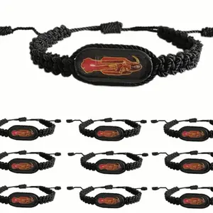 Santa Muerte Rope Bracelet - Black Braided Design with Decorative Charm, Includes Multiple Bracelets for Versatile Wear