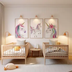 Set of 3 Unicorn Wall Art Prints, Unicorn Nursery Decor, Girl Bedroom Wall Art, Whimsical Unicorn Posters, Kids Room Decor, Magical Unicorns