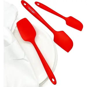 Chef Series 3 count  Spatula Set - 600?F Heat Resistant Non Stick Rubber Kitchen Scraper Spatulas for Cooking, Baking, and Mixing -  and LFGB Certified  (Red)