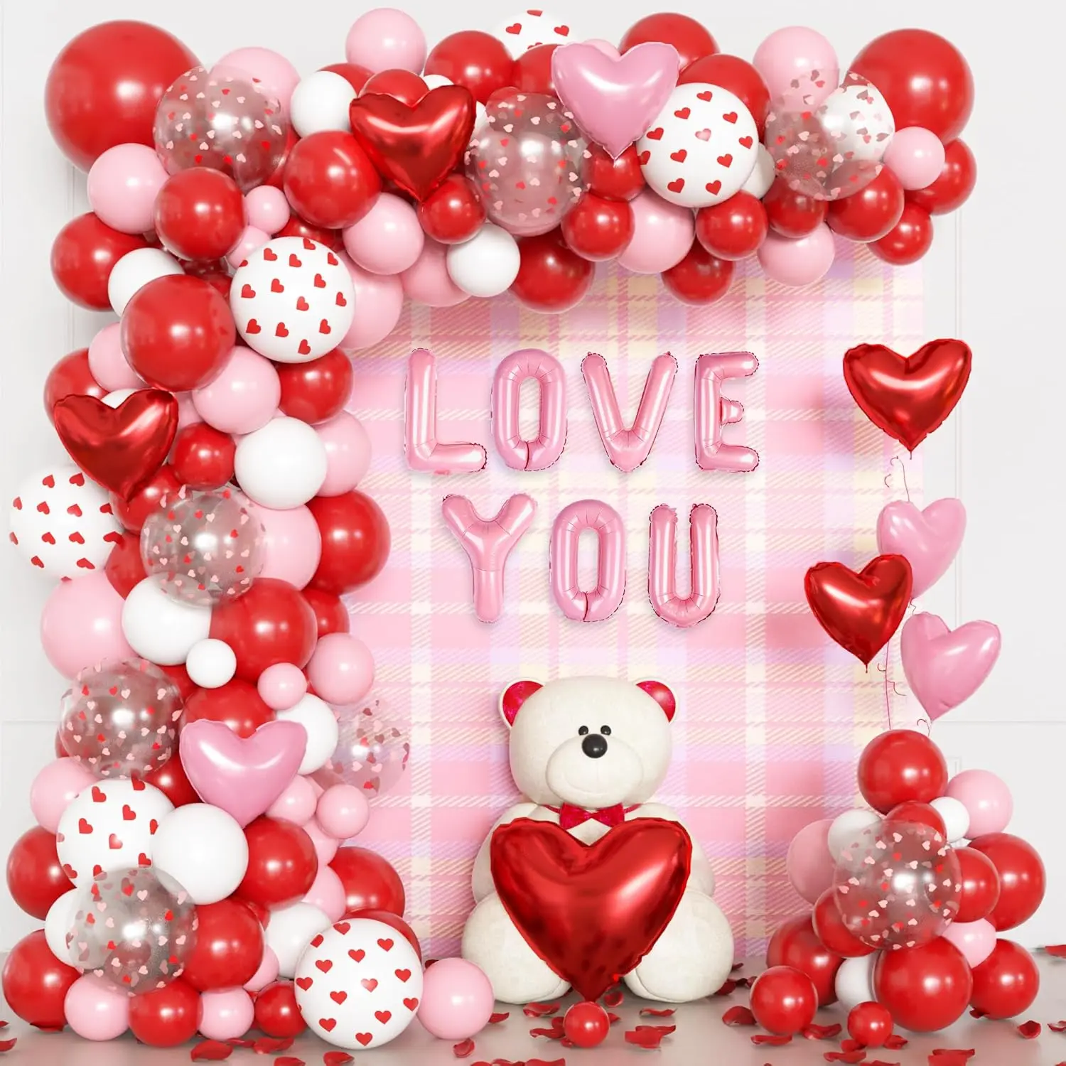 167Pcs Thick Colorful Valentine's Day Balloon Garland Arch Kit, Pink Red White Confetti Heart Balloons for Women, Ideal for Valentine's Day Wedding Engagement Party Decorations (Home & Festive Party Supplies)