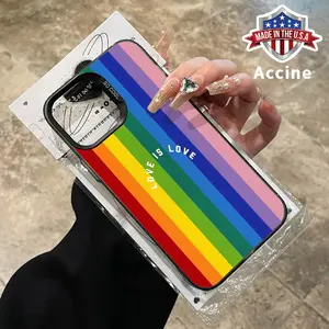 Case for iPhone 16 E Pro Max 15 Plus 14 13 12 11 XR XS Rainbow Stripes IMD Hard PC Back Soft TPU Edge Anti-Fall Rugged Phone Cover Screen Protector Silicone Protection Protective
