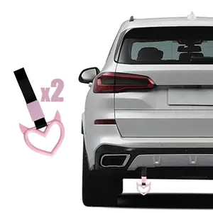 Devil Style Car Keychain 2Pcs Pink Heart Handle Drift Charm Interior Exterior Decor for Stylish Car Accessories