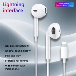 1PC Lightning Port Wired Headphones with Mic & Volume Control, Compatible with iPhone Models, In-Ear Earphones for Daily Use, Office, Commute, Gaming, Video Watching, Running & Sports