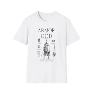 Unisex Ribbed Knit T-Shirt - "Armor of God" Christian Faith Scripture Print, Spiritual Armor Illustration Graphic, Soft Lightweight Breathable Cotton, Casual Day Wear