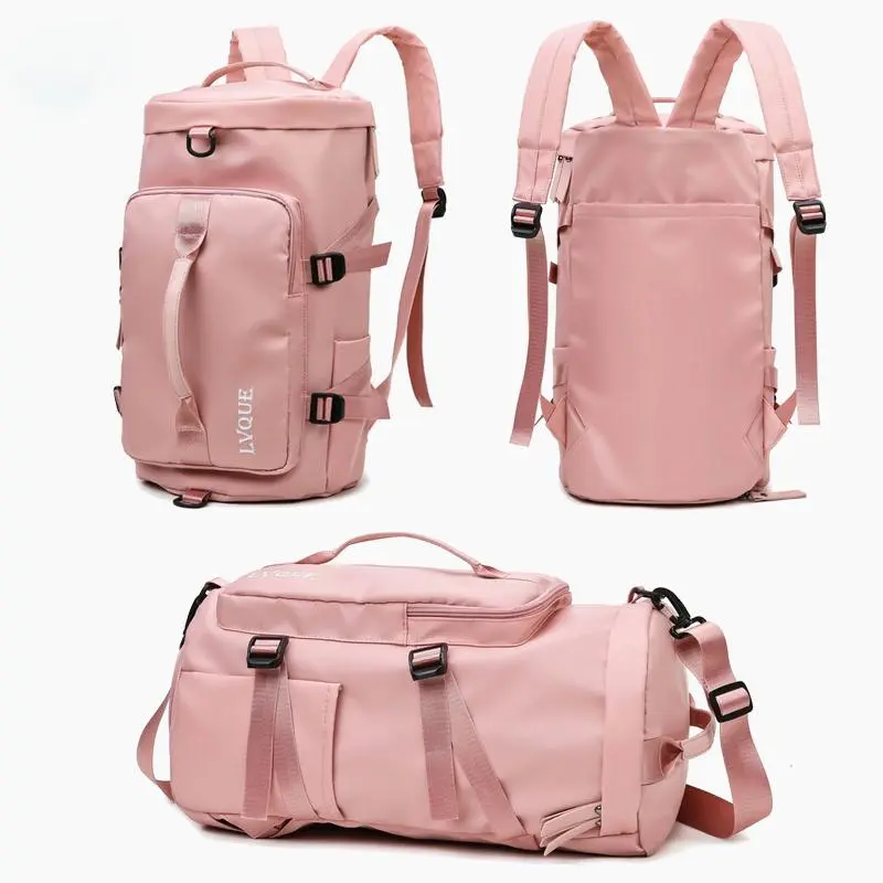 LYQUE Pink 3-in-1 Waterproof Gym Bag with Shoe Compartment & Combination Lock for Men Women Nylon Material Travel Sports Backpack