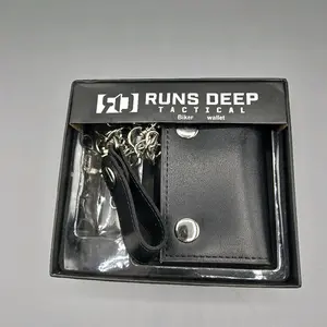 Runs Deep Tactical biker black men's Wallet with Chain and Keychain