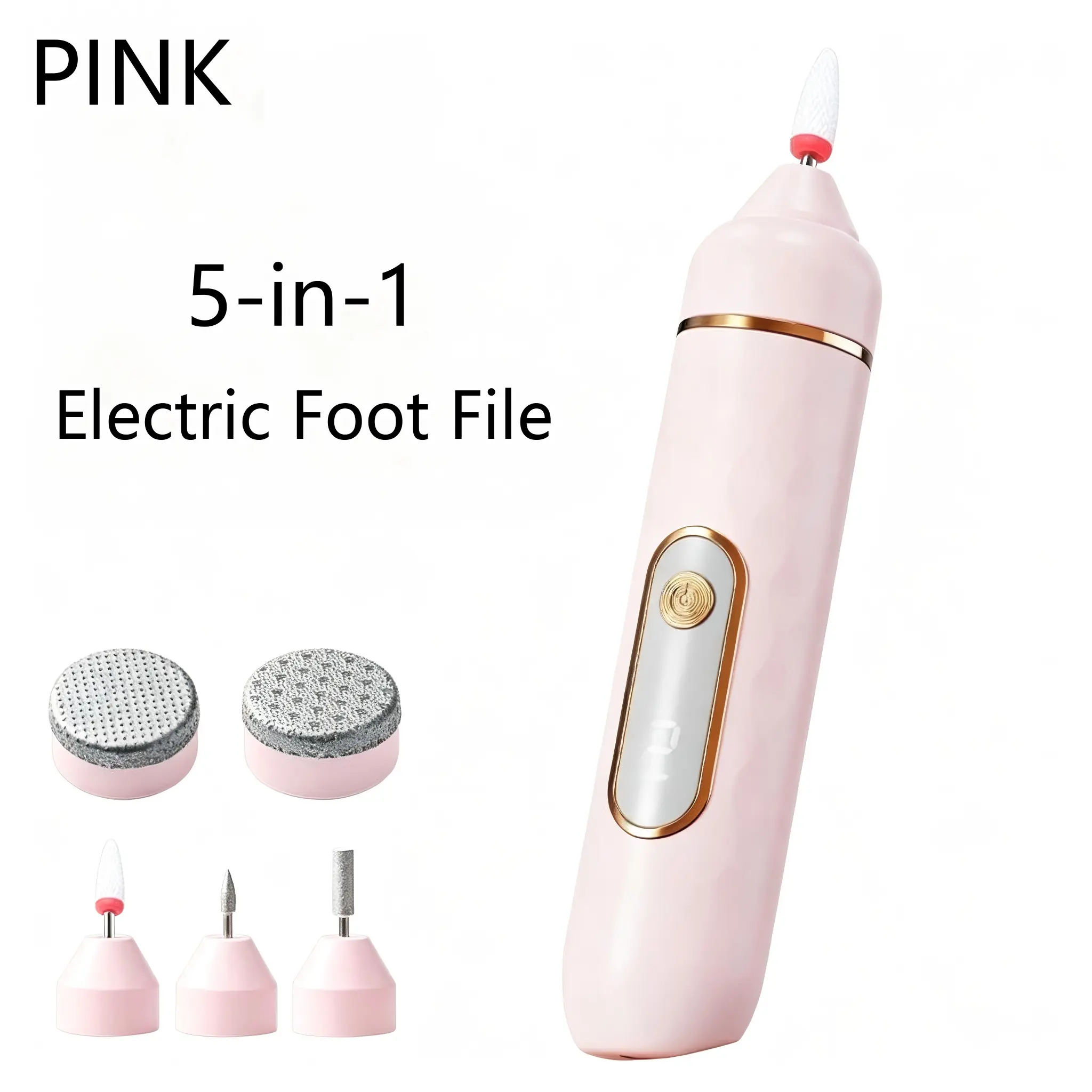 5-in-1 Electric Foot File, Rechargeable Callus Remover with 5 Replaceable Sanding Heads, One-Button Control for Removing Hard, Dry & Cracked Skin