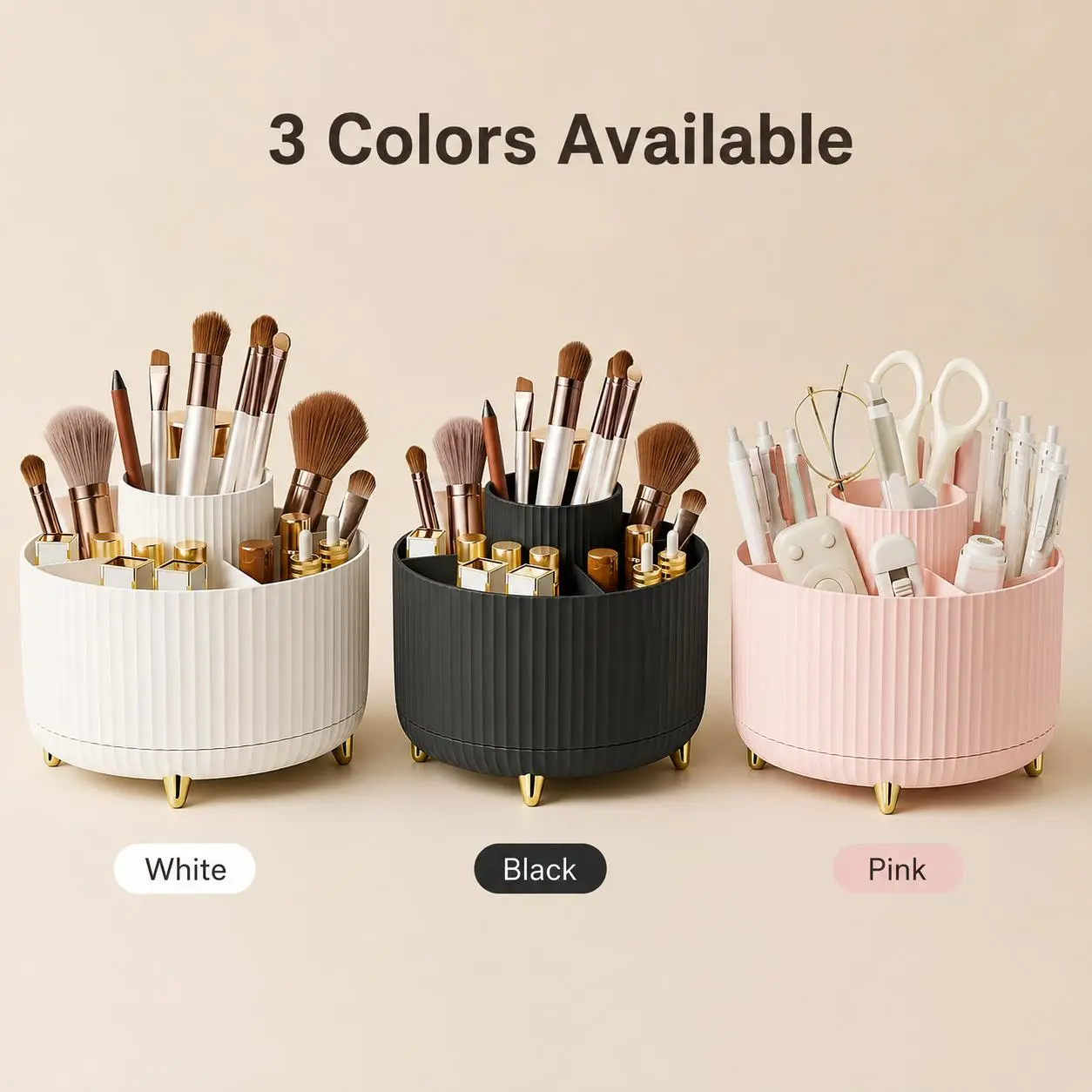 Pink Plastic 5-Compartment Smooth Minimalist 360° Rotating Cosmetic Organiser, Durable Multifunctional Home Organizer for Vanity Organization, Dresser Organization, Cosmetics, Nail Polish, 360 Rotation Cosmetic Organisers