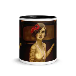 1920s Art Deco Flapper Woman Mug - Gatsby Era Glamour Ceramic Mug with Black Inside - 11oz/15oz