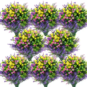 12/24 Bundles Artificial Flowers for Outdoors, UV Resistant Faux Plants for Hanging Planter, Window Box & Porch, Plastic Shrubs for Summer Fall Home Decor