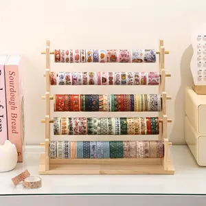 1pc Desktop Standing 3/5 Tier Staircase Storage Rack, Durable Wood for Adhesive Tapes, Stationery, Jewelry Display, Hair Accessories Organizer