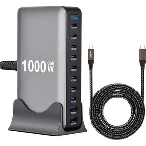 amous   1000W GaN4 10-Port  Station with 1x 240W Ultra ast  Cables-ast Multi-Device  Station or Laptops, Tablets, Smartphones, Gaming Consoles & Headphones