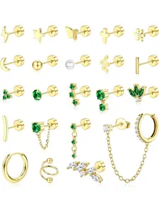 Small Flat Back Earrings for Women Stainless Steel 20G Cartilage Stud Earrings Set for Multiple Piercing Butterfly Green CZ Flatback Earrings Helix Tragus Conch Piercing Jewelry