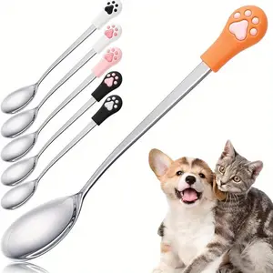 2-piece stainless steel pet feeding spoon with cute paw design, suitable for wet food, canned food, etc., making pet feeding convenient and fast