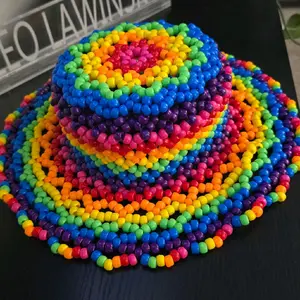 Rainbow Kandi Bucket Hats - Vibrant Beaded Design for Festive Outfits