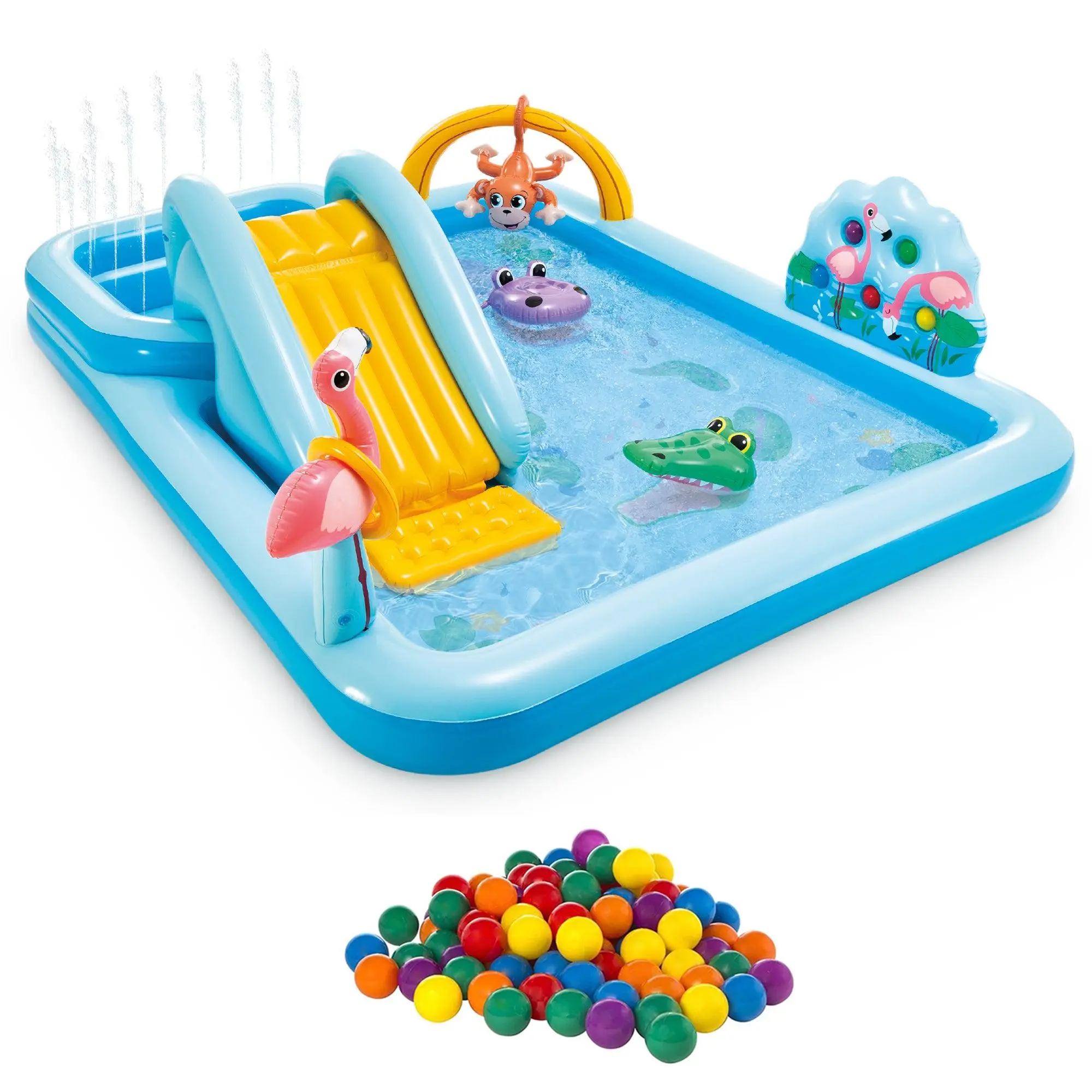 Intex Inflatable Jungle Adventure Play Center & Plastic Fun Ballz, 100 Pack