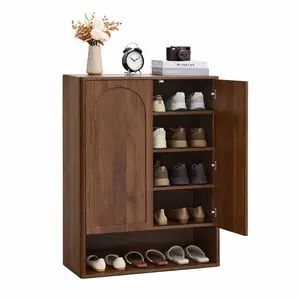 Giratree Shoe Cabinet, 5 Tier Wooden Shoe Storage Organizer Cabinet with Adjustable Shelves, Shoes Rack Accent Cabinet for Entryway Hallway Living Room