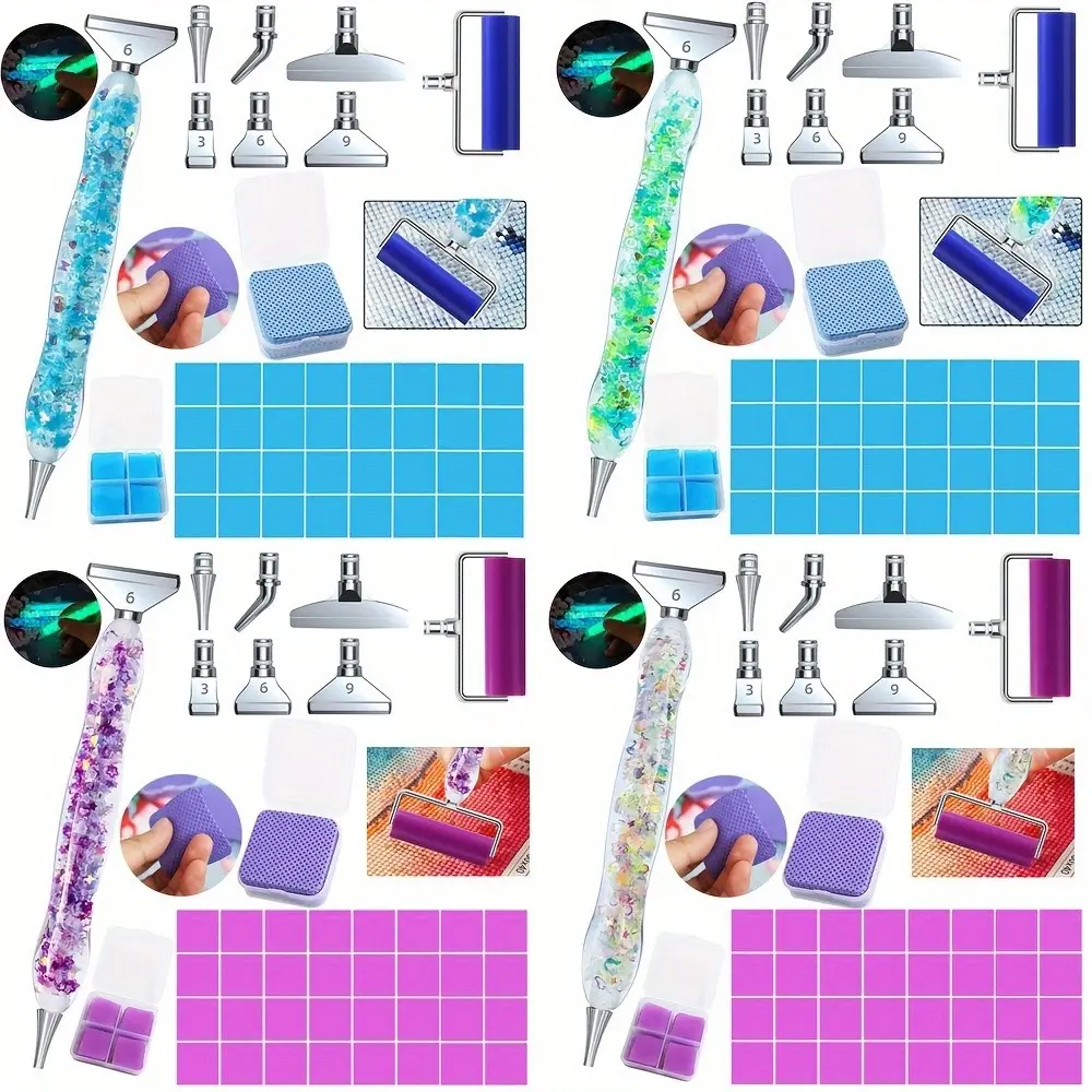 Night Glow Diamond Painting Pen Set, 6 Metal Pointers, 50 Erasers, Roller, 24 Clay Blocks, Diamond Art Tools, Crafts, DIY Diamond Embroidery Tools Kit