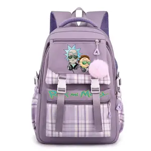 Rick & Morty Backpack Waterproof and Durable Daypack with Large Capacity and Multiple Pockets Daypack Suitable for Business Travel and Sports Style-4-Purple