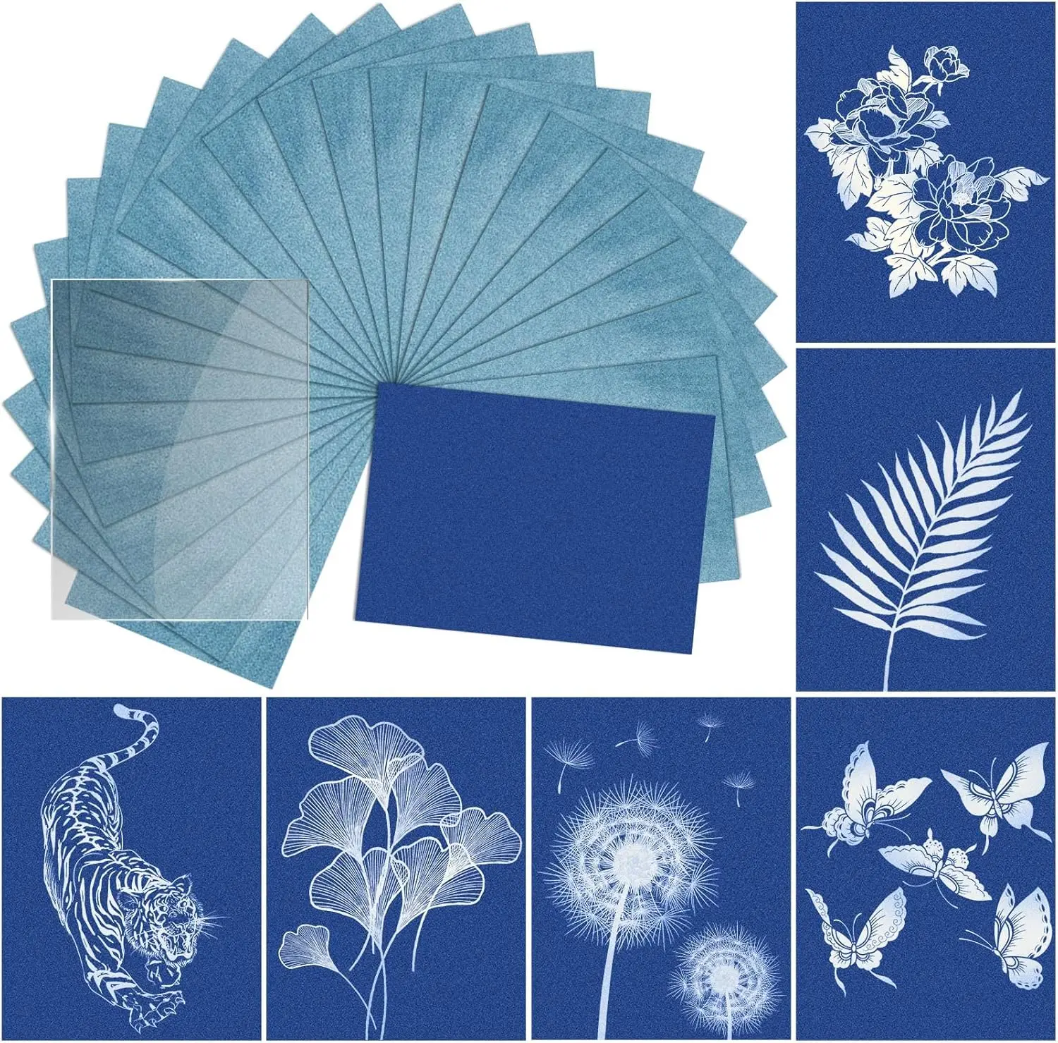 Sun Print Paper Kit Cyanotype Paper, 24 Sheets Cyanotype Papers with 1 Sheet  Panel, High  Nature Sun/Solar Activated Sun Printing Art Paper for Arts Crafts DIY Project