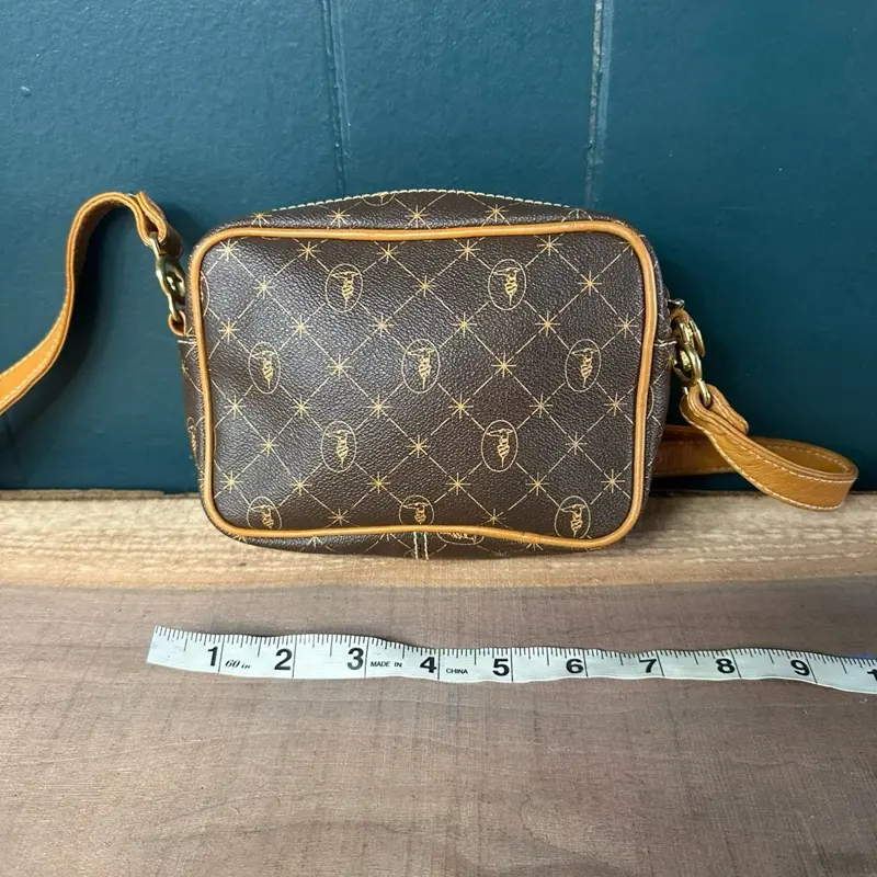 Vintage Brown Monogram Mini Camera Bag Wristlet Pouch Small Zip Bag college student
