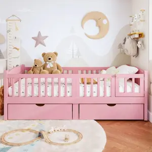 Bellemave Equipped with a full-length guardrail platform bed, storage drawers, and a headboard design,