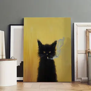 Smoking Cat Art Print, Antique Cat Art, Vintage Cat,Weird Art Print, Storybook Funny Kitten, Retro Ganster Cat,Waterproof Canvas Poster Print