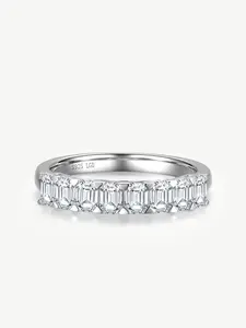 Emerald Cut Diamond Half Coverage Wedding Band Ring in Sterling Silver Engagement Promise Wedding Anniversary Stackable Band Ring for Women (1.22 Ct. Tw.)