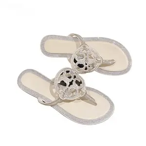 Bling Crystal Embellished White Thong Sandals - Luxury Dress Flip Flops for Summer