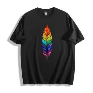 Colorful Feather Design Unisex T-Shirt Rainbow Art Summer Wear Gift For Him Her Friends