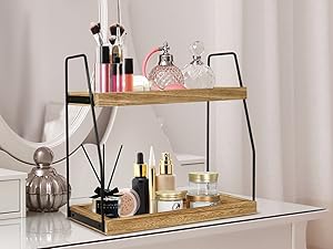 Lzhevsk 2-Tier Bathroom Countertop Organizer Vanity Tray, Bathroom Countertop Storage Shelf Cosmetic Organizer Holder, Bathroom Tray for Counter