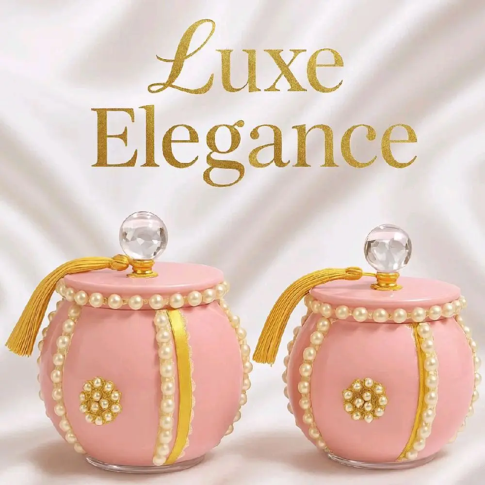 Pretty and Pink Handcrafted (Made to Order) 25 oz or 16  oz Embellished Cosmetic Dusting Powder Container with Crystal Lid Pearl Accents Faux Pearls Rhinestones Vintage Elegance