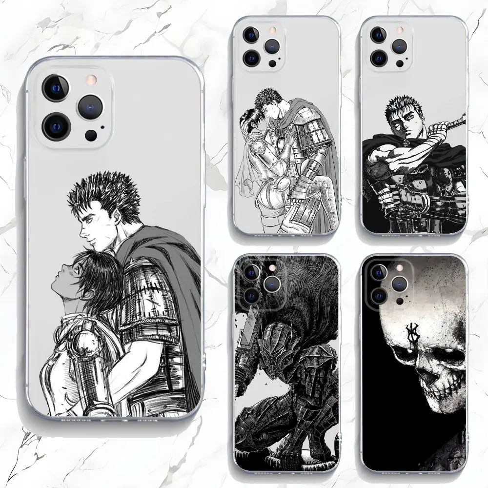 Comic B-Berserk Guts Casca Phone Case For iPhone 16,15,14,13,12,11 Plus,Pro,Max,XR,XS,X, Transparent Silicone Soft