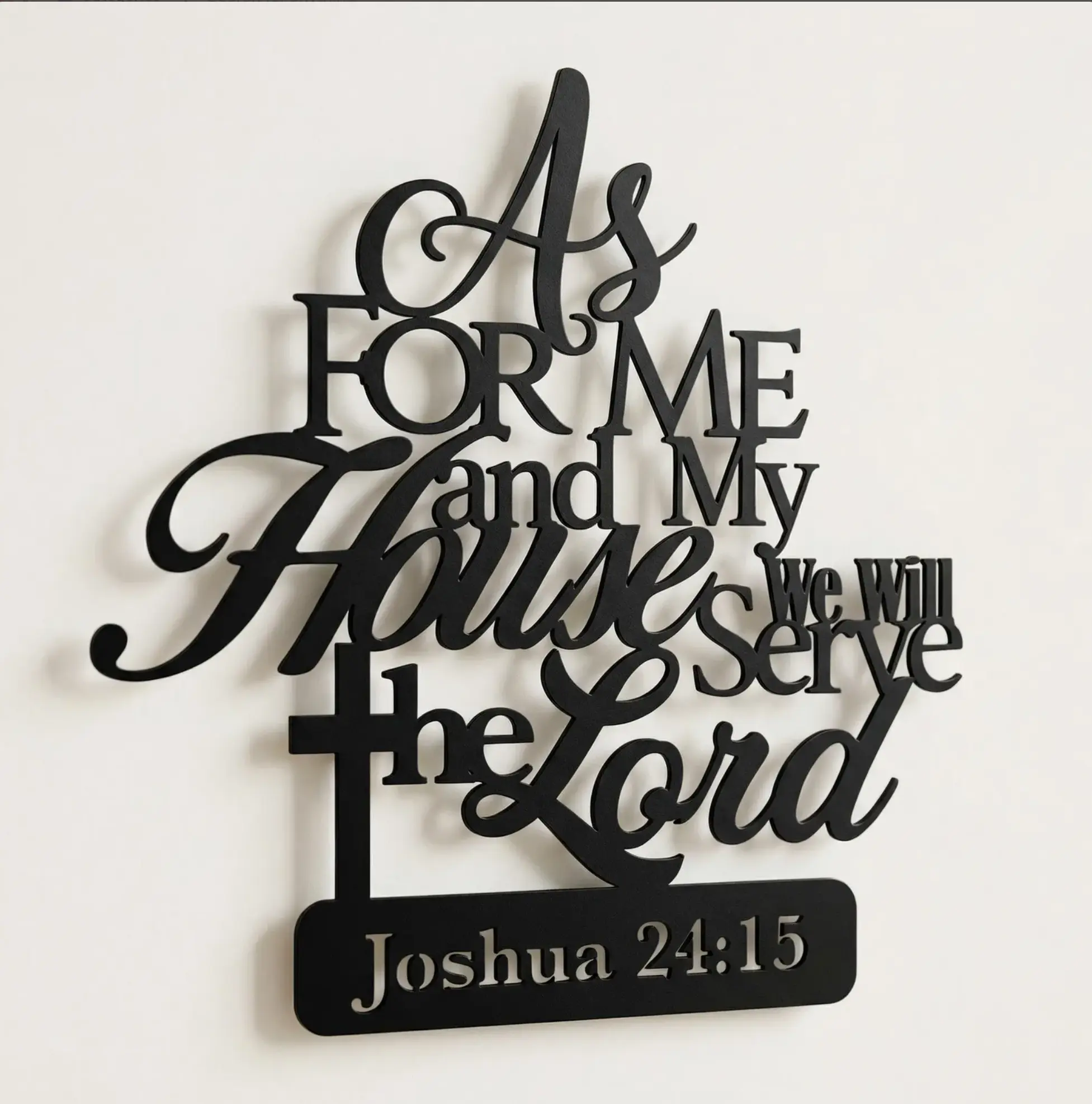 Christian Metal Wall Decor - Joshua 24:15 Scripture Text Sign, "As For Me and My House We Will Serve The Lord" Religious Art, Home Room Decor Gift for Christians