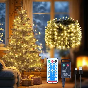 LED String Lights 33/66/99FT 100/200/300 LEDs Timer Warm White for Halloween Xmas Tree Home Party Garden with Remote Control