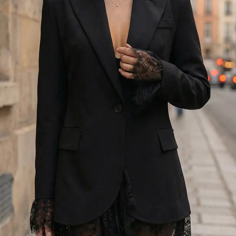 Women's Elegant Fitted Long Sleeve Blazer, Ladies Stylish Lace Hem Outerwear for Formal Occasions